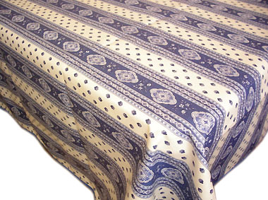 French coated tablecloth, linear (Esterel. raw/blue) - Click Image to Close
